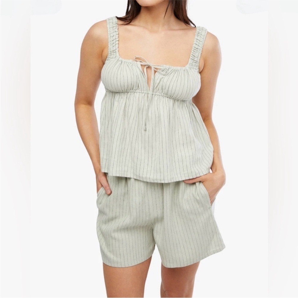 WeWoreWhat Tie Front Cami Top Sage Multi Stripe Babydoll‎ Tank WWT129-01 Size M